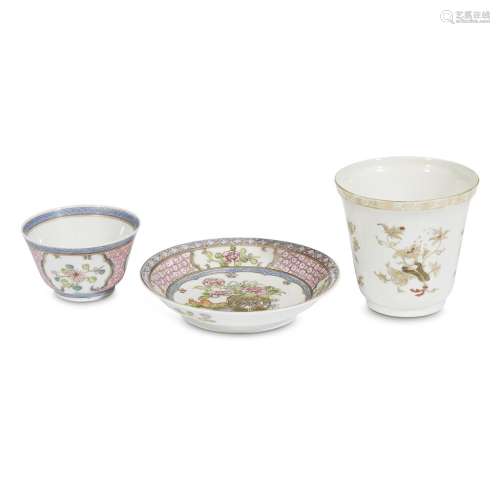 A group of three finely-potted and decorated Chinese famille rose porcelain teawares