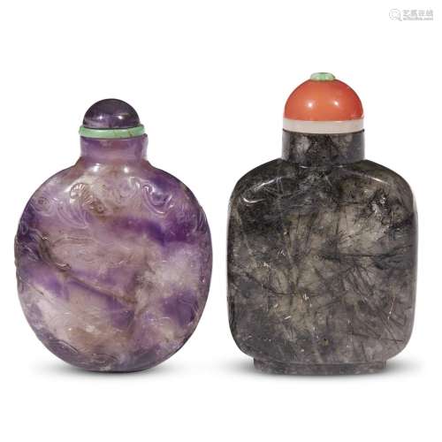 Two Chinese carved hardstone snuff bottles