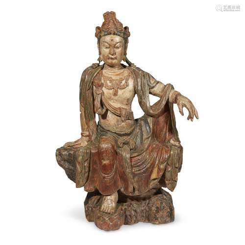 A Chinese carved and painted wood figure of 