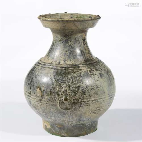 A Chinese iridescent green glazed pottery vase, Hu