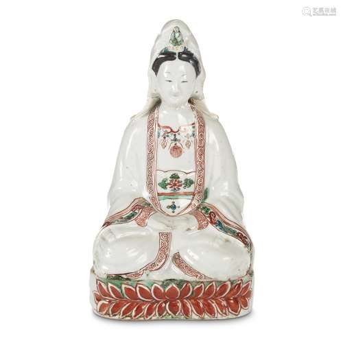 A Chinese famille verte-decorated porcelain Guanyin