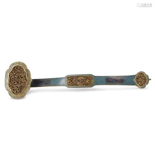 A Chinese parcel-gilt cloisonné ruyi sceptre