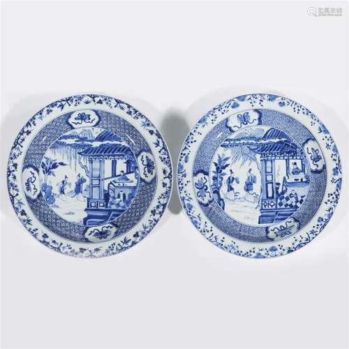 A pair of Chinese export porcelain blue and white chargers