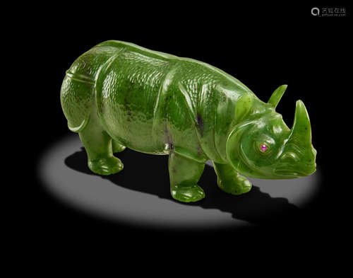 Nephrite Carving of a Rhinoceros by Georg O. Wild