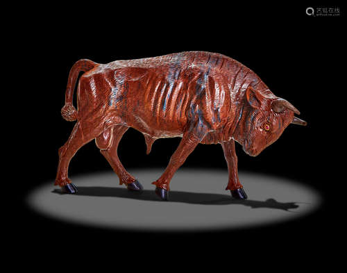 Carved Brown Obsidian Bull