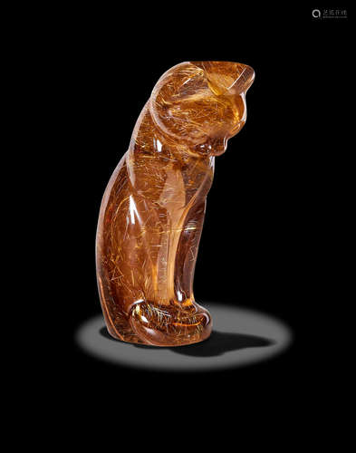 Rutilated Smoky Quartz Caving of Seated Cat by Gerd Dreher