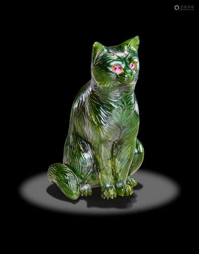 Carved Nephrite Figure of a Cat