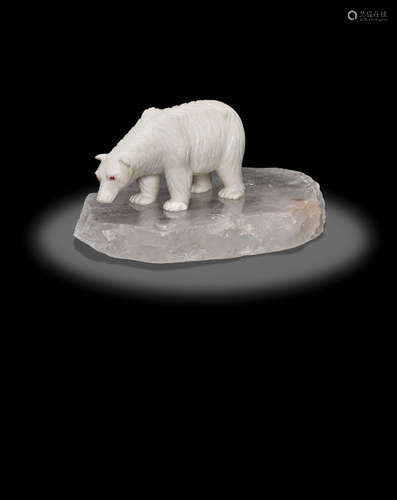 Dolomite Carving of a Polar Bear by Georg O. Wild