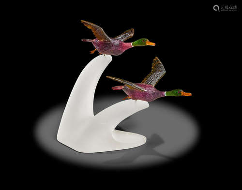 Tourmaline Carving of Ducks by Gerhard Becker