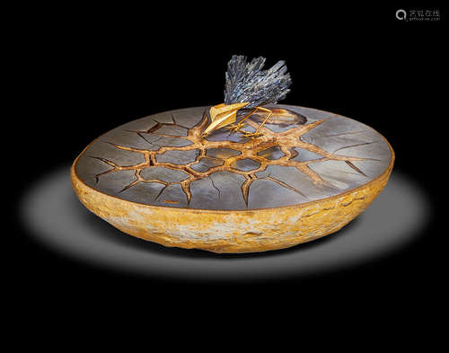 Agate, Stibnite and Gold Object d'Art by Andrew Grima