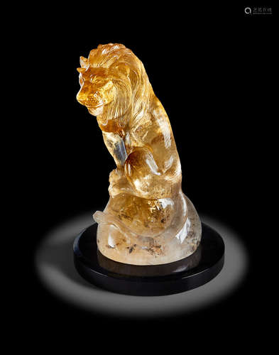 Natural Citrine Carving of a Lion by Gerhard Becker