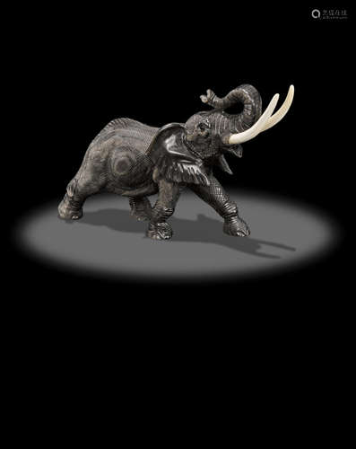 Black Obsidian Carving of an Elephant