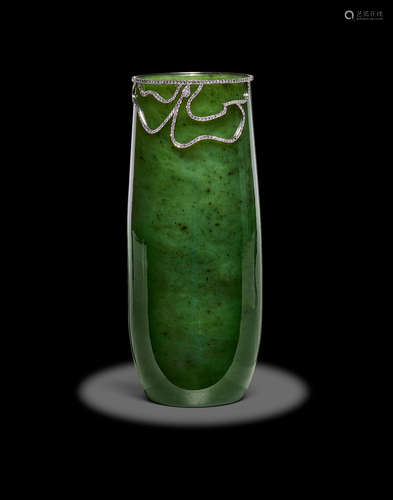 Elegant Nephrite, Platinum and Diamond-set Vase