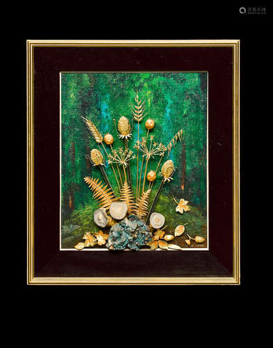 Gold, Mineral and Mixed Media Flower Study by William Tolliday