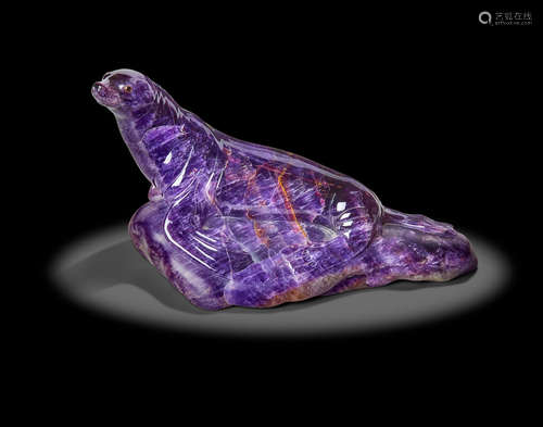 Large Amethyst Carving of a Sea Lion by Gerd Dreher