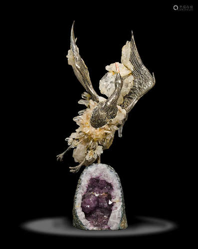 Sterling Silver, Amethyst and Rock Crystal Quartz Sculpture--by Señor don Amador Braojos--