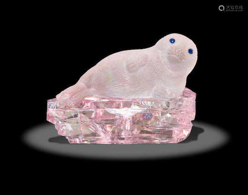 Gem Morganite Carving of a Baby Seal by Gerd Dreher