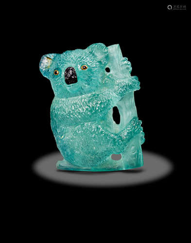 Indicolite Tourmaline Carving of a Koala Bear by Hans Ulrich Pauly