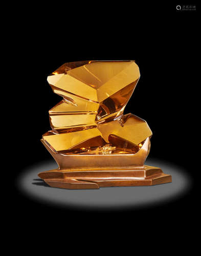 Carved Gem Citrine on Bronze Base by Lawrence Stoller--