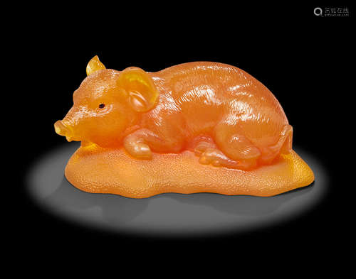 Fire Opal Carving of a Pig by Gerd Dreher