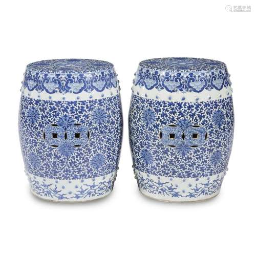 A pair of Chinese blue and white porcelain garden seats