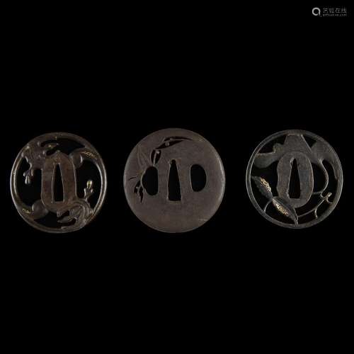 Three Japanese iron tsuba