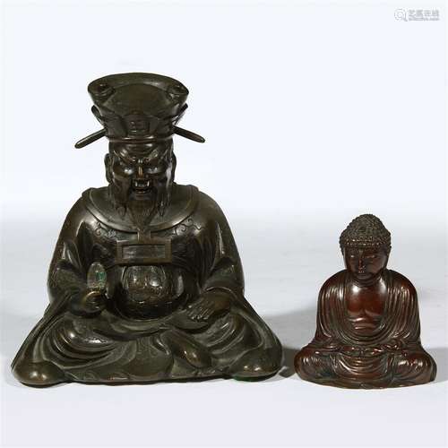 Two small Japanese patinated bronzes figures of the Kamakura Great Buddha and Enma Diyu, God of Hell