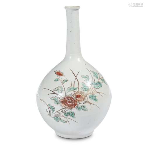 A Japanese enameled porcelain bottle-form vase