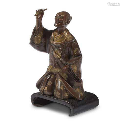 A Japanese Miyao-style patinated bronze figure of an artist