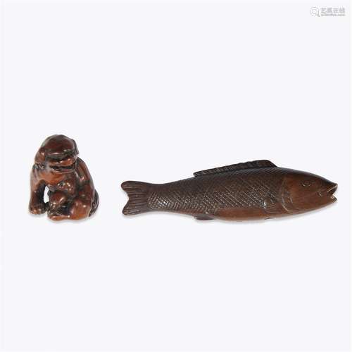 Two Japanese carved wood netsuke