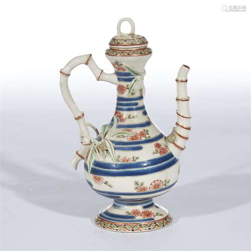 A Japanese Satsuma-type enamelled pottery ewer and cover