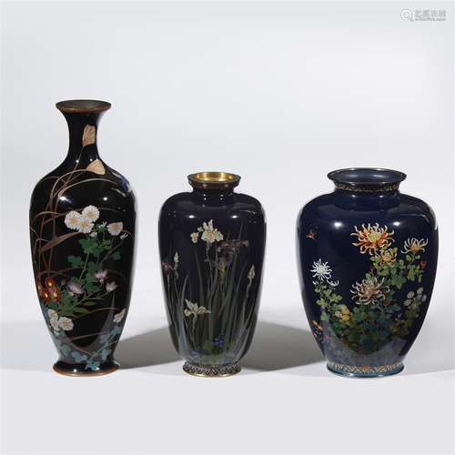 Three Japanese cloisonné vases