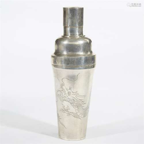 A Japanese silver cocktail shaker and cover