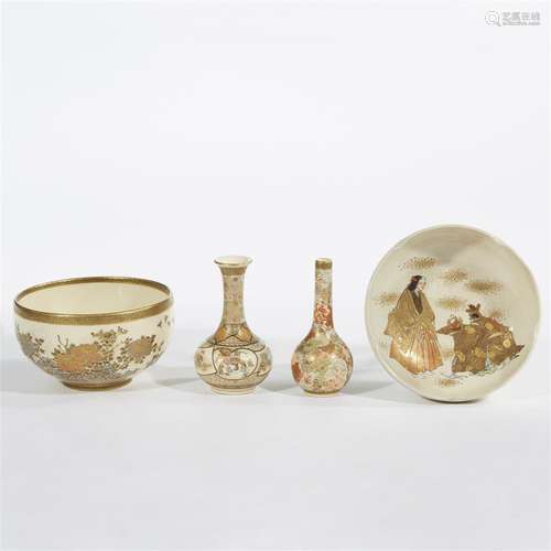 Group of four Satsuma-type enameled pottery items