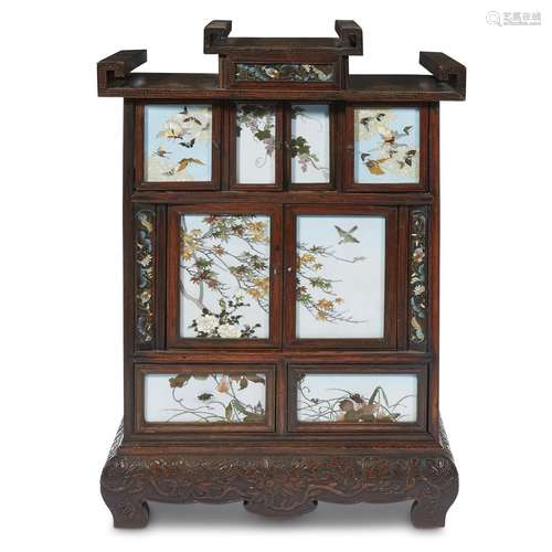 A Japanese carved wood and cloissone table cabinet