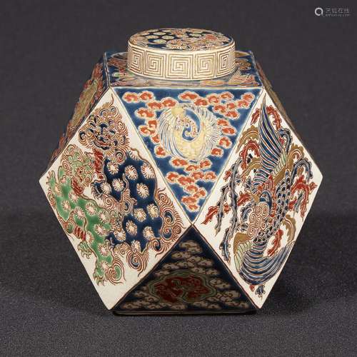 A Japanese Satsuma enameled pottery polygonal jar and cover