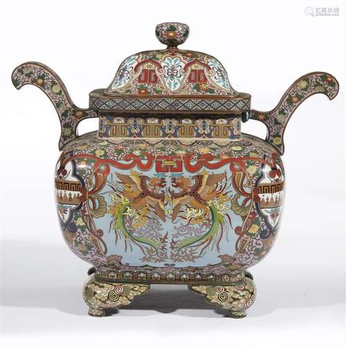 A large Japanese cloisonné koro and cover