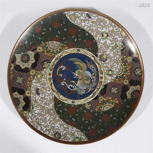 A finely-executed Japanese cloisonné dish with silver wires