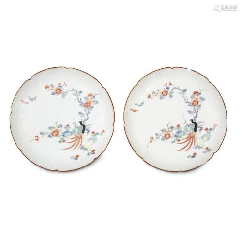 A pair of Japanese porcelain lobed dishes decorated in Kakiemon palatte