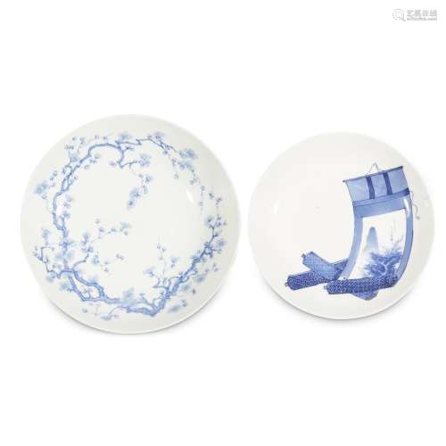 Two Japanese blue and white porcelain circular dishes