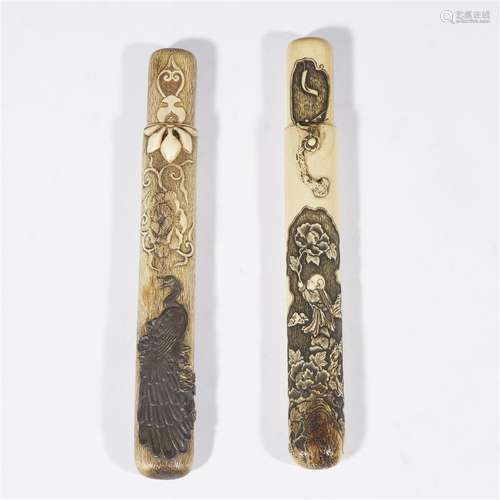 Two Japanese stagshorn pipe cases