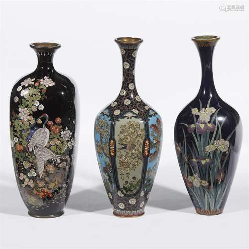 Three Japanese cloisonné cabinet vases