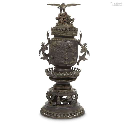 A Japanese bronze sectional vase