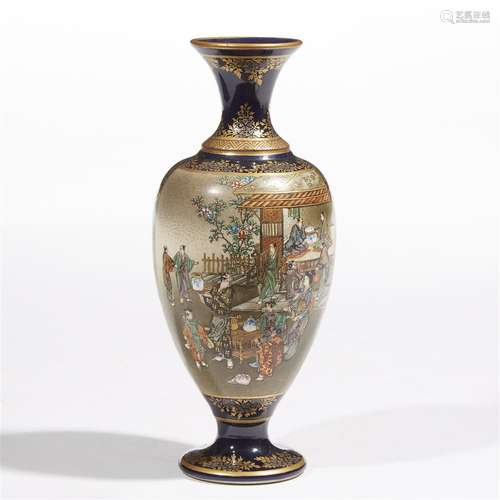 A Japanese Satsuma type enamelled pottery cabinet vase, Kinkozan studio