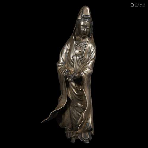 A Japanese silver and parcel gilt figure of Kannon