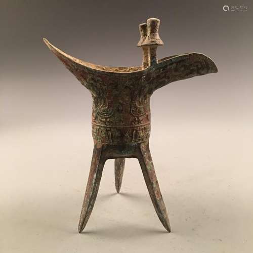 Chinese Bronze Tripod Wine Vessel