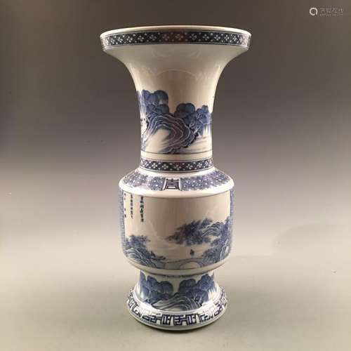 Chinese Blue-White Gu-Shaped 'Landscape' Vase