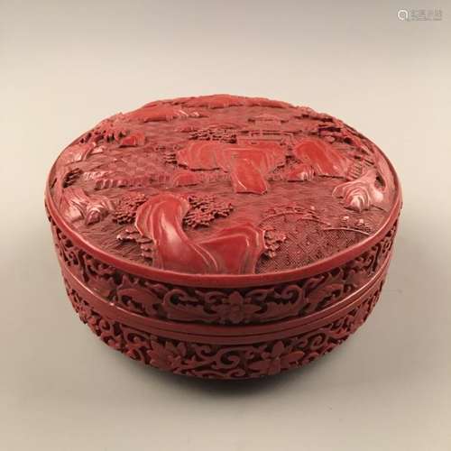 Chinese Cinnabar Lacquer Ware Round 'Landscape' Box,