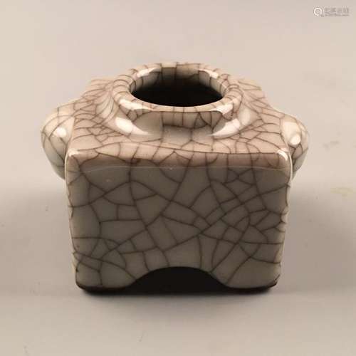 Chinese Guan Type Square Porcelain Brush Washer