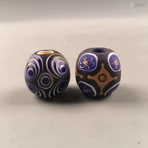 Pair Chinese Dragon-Fly-Eye Glass Beads